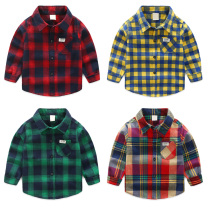 Boy plaid shirt plus velvet autumn and winter 2021 New Korean version of foreign-style baby cotton polished children long sleeve shirt