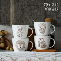 Blue Lotus retro cute animal mug bone porcelain ceramic breakfast cup cereal Cup Cup Cup Nordic large capacity