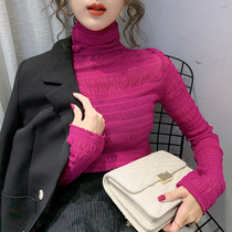 Pile Stack High Neckline Yarn Lace Undershirt Woman Inside Lap 2021 Autumn Winter New Ocean Gas Euro-Stock Polo Shirt Blouse