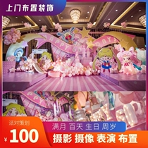 Changsha door-to-door full moon 100 days ten birthday party planning baby banquet for group photo background Balloon Arrangement
