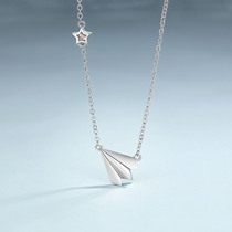 Pure Silver 925 Silver Korean Version Fresh Fashion Birthday Gift Childhood Paper Airplane Necklace Woman Lock Bone Necklace