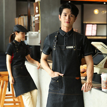 Hotel waiter overalls short-sleeved female West fast food hot pot cafe denim shirt overalls summer Women