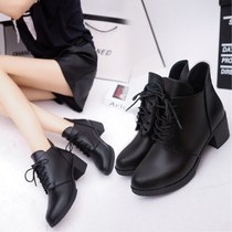 2021 autumn and winter New British lace-up single boots Martin boots women short boots round head thick heel plus velvet nude boots women high heels