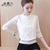 Chiffon shirt Womens Spring 2021 New Tide early autumn long sleeve hollow lace top European foreign style small shirt