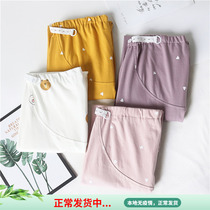 Spring Fall Pregnant Woman Pants Sleeping Pants Woman Pure Cotton Knit Tobellied Pants Full Cotton Adjustable Loose Big Code Single Piece Home Pants
