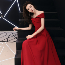 Shoulder toast for the bride 2021 new autumn wedding evening dress dress female wine red engagement dress