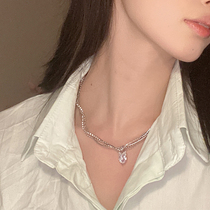Bow knot love flash diamond double-layer necklace temperament high-end sense niche design decoration choker clavicle chain necklace