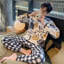 Pajamas men spring and autumn cotton long sleeve cartoon Youth round neck thin cotton home suit suit can be worn outside
