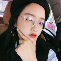 Korean version of the net red retro frame myopia glasses ins female glasses frame makeup with degree white transparent glasses