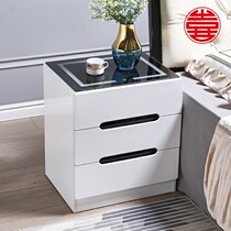Paint simple lock small bedside table with lamp White narrow multi-function simple modern light luxury rental economy