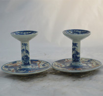 Jingdezhen antique porcelain Qing Qianlong year blue and white bucket color double Lion figure oil lamp old antique ceramic collection