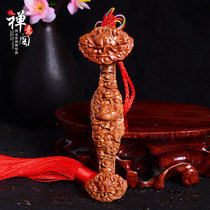 Peach Wood Ruyi hand handle car pendant flower blossom rich peony wood carving hanging decoration living room decoration craft gift