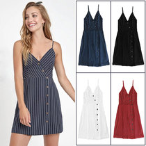 Women sling sexy multi-color V-neck high waist dress