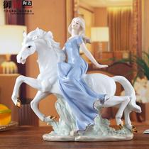 European and American creative crafts Beauty white horse ornaments Living room entrance home decorations Ceramic decorations Wedding gifts