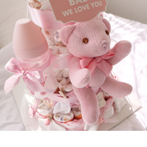 (CreamHouse) Korean pink bear baby birthday 4 layer diaper cake gift box