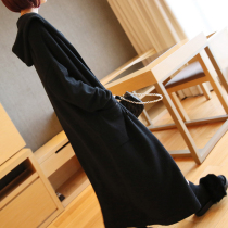 Super long cardigan outside knee hooded big sweater womens 2021 new autumn and winter wear Joker jacket