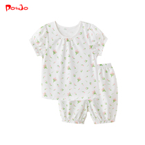 Leather Joe Short Sleeve Suit 0 Summer Girls Clothes 1 Baby Clothes 2 Baby Summer Clothing Shorts 3 Year Old Pure Cotton Summer