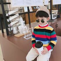 Squinting squinting childrens sweater Boy pullover sweater 2021 spring and autumn new wild striped top Korean jacket