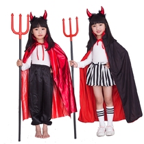  Halloween costumes Childrens cloak Horns and forks props Ox demon king performance costume Monster Leprechaun cloak dress up