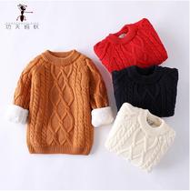  Boys sweater autumn and winter high neck girls pullover small children plus velvet thick knitted bottoming shirt baby M2906