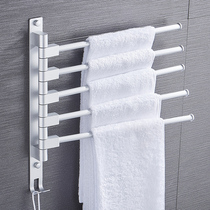 Rotating towel rack non-perforated space aluminum toilet bathroom rack foldable movable towel bar double hanging rod