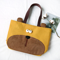 Three color patch bear shoulder bag female 2021 New cute student canvas big bag Joker large capacity tote bag