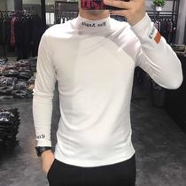 2020 winter new elastic slim-fit velvet stand-up collar base shirt mens fashion trend middle collar long-sleeved casual T-shirt