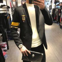 European station cashmere suit mens winter personality trend portable Western and Korean version slim knitted elastic small blazer