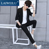 High-end custom brand Leiwei Road Korean version of slim youth handsome seven short sleeve suit two-piece suit