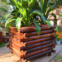 Outdoor iron tree flower pot planting tree Outdoor square king size antiseptic wood flower box Large household courtyard Indoor