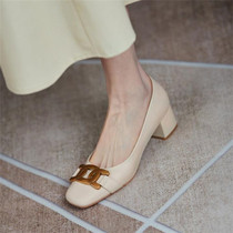 High Heels Shoes 2022 Spring Autumn New Fashion Nets Red Square Head Square Buttons Youth Women Shoes 100 Hitch Heel Coarse Heels