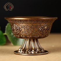 Fine copper antique high foot water supply Cup eight auspicious water supply bowl eight cup large Buddha Hall supply