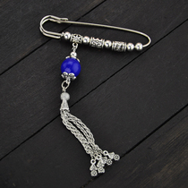 Vintage Blue Green Jade Marrow Seedlings Silver Transfer Tube Long Fringe Brooch Pin Sweater Ethnic Japanese Korean Unisex Accessories