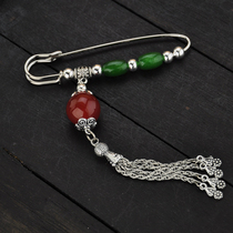 Vintage Red Onion Tassel Green Jade Marrow Road Brooch Pin Sweater Scarf Accessories Japanese Korean Trend Womens Accessories