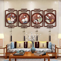 New Chinese style jade carving decorative painting living room Chinese style sofa background wall bedroom mural high-end atmospheric quadruple hanging painting