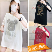 Pregnant woman t-shirt short sleeve pure cotton blouse summer medium long section big code loose fashion style personality spicy mother pregnant woman summer load