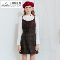 (M a small amount of stock)Korea mixxmix tide female Korean version of fashion suspender check dress skirt