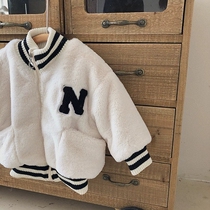 Crooked girl Korean childrens clothing boys and girls hairy rabbit jacket Korean version of plus cotton padded jacket baseball clothing cotton jacket