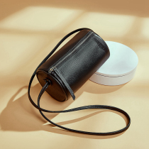 Gussen Slave Genuine Leather Cylinder Baotou Layer Bull Leather Single Shoulder Bag Boston Bag Soft Leather Skew Satchel Retro Small Round Bag Woman