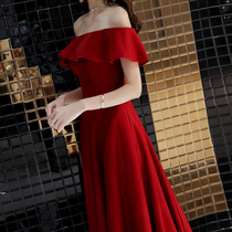  One-shoulder toast dress bride 2019 wedding new summer slim spring red dress long thin elegant