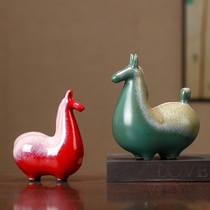 New Chinese ceramic pony ornaments creative fortune Tang Ma Bo ancient frame study living room porch decoration crafts