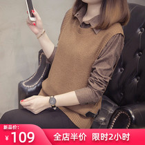 Autumn 2021 new fake two-piece suit fried street sweater blouse small age-reducing plus size womens clothing to wear and match