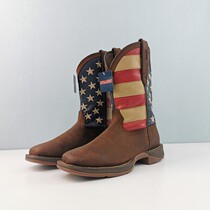 Fashion stitching first layer cowhide personality square head mens riding boots Cowboy boots mid-tube five-star boots 41 5 46