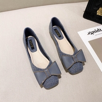 Small ckerwin Inron retro square head flat-bottomed woven fabric surface xie ~ butterfly knot shallow mouth soft bottom single xie