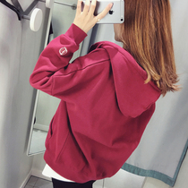 Hong Kong 2020 autumn and winter new long-sleeved super fire thickened top hooded loose bf cardigan sweater womens sports jacket