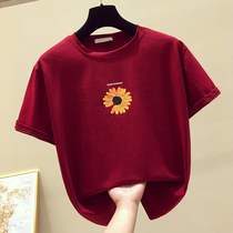 South Korean red T-shirt female short sleeve 2020 Summer new Korean version easing small daisy half sleeve Compassionate Jacket Tide