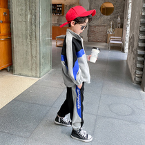 Boys suit 2021 New cardigan jacket trousers middle-aged childrens foreign-style autumn childrens sports two-piece tide