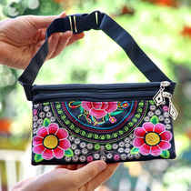 Embroidery ethnic style running bag female retro original personal coin purse cashier bag mobile phone bag double zipper bag running bag