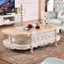 European style solid wood coffee table marble oval coffee table American French TV cabinet combination living room white coffee table