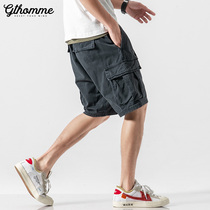 Summer New Mens Tooling Shorts Male Loose Straight Drum Tide Card Tide 100 Hitch Casual Mid Pants 50% Pants Man